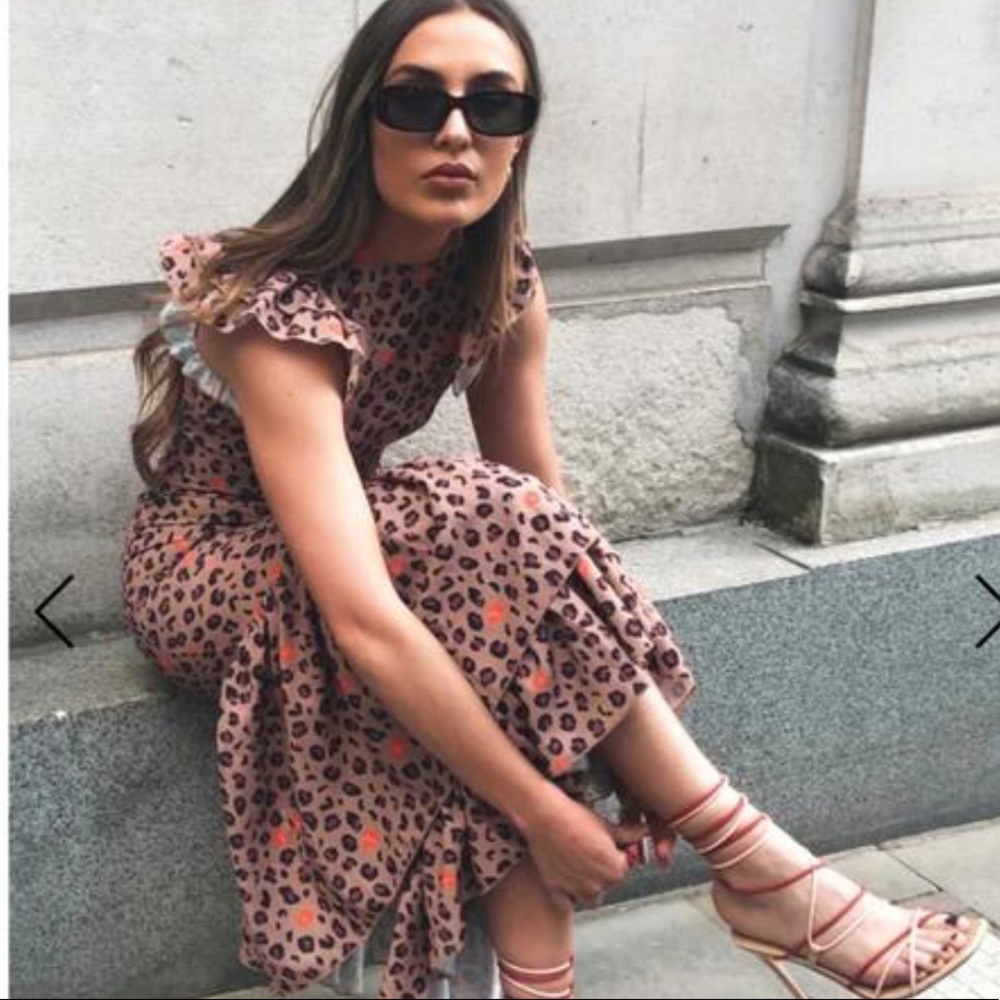 NFD leopard print ruffle dress (midi length)